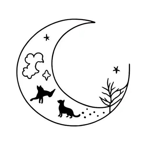 Moon With Dog Print Surrounded