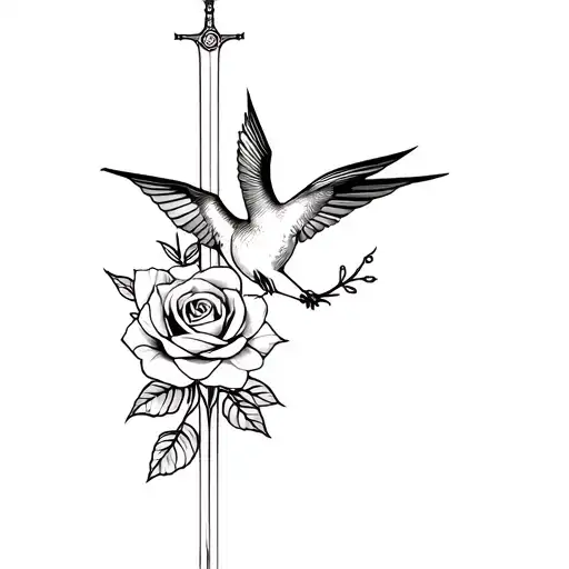 Hummingbird With Rose And Sword