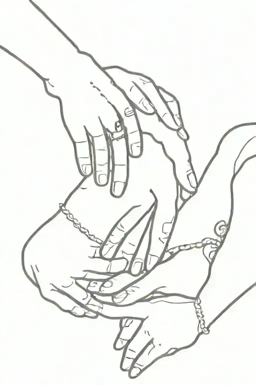 Fine Line Mom And 3 Daughters Holding Hands