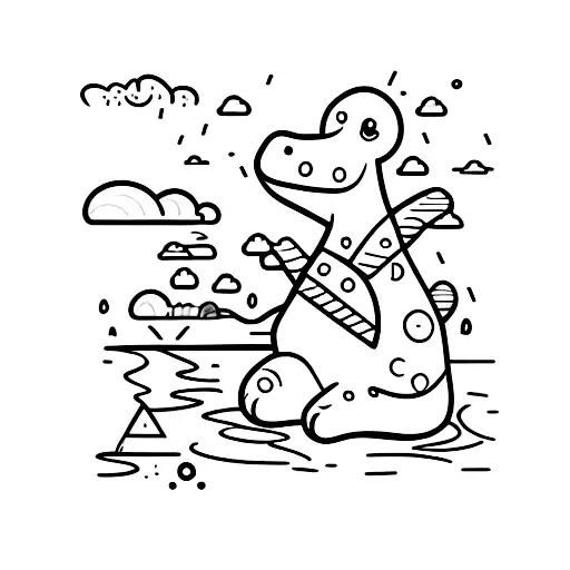 Small Cute Fineline Cartoon Baby Brontosaurus Dinosaur Dressed