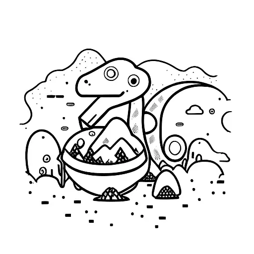 Small Cute Fineline Cartoon Brontosaurus Dinosaur Dressed