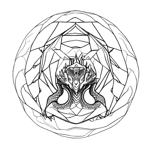 A Majestic Ouroboros Dragon Coiling Around A Penrose's Triangle