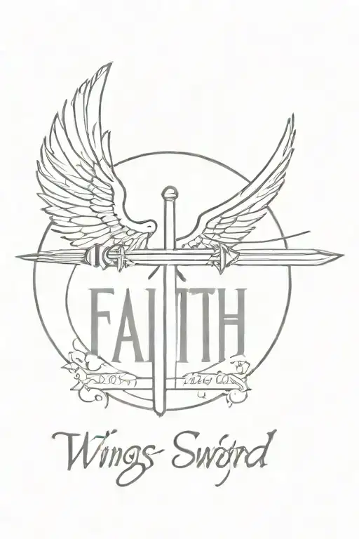 Wings With Sword In The Middle And Faith Written Horizontally Across The Blade