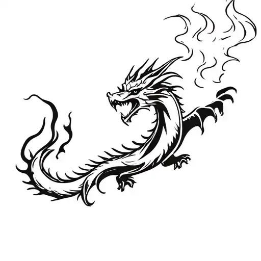 Stencil Of A Flying Dragon Breathing Fire