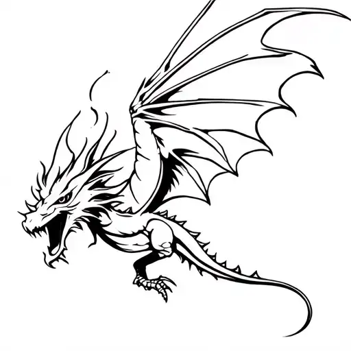Stencil Of A Flying Dragon Breathing Fire