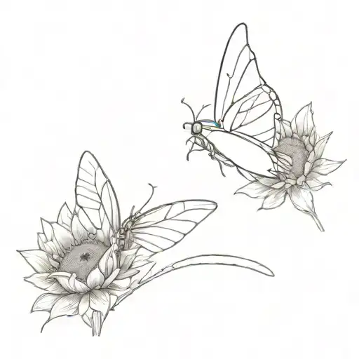 Side Profile Of Moth On One Side And Sunflower Growing On The Other Side