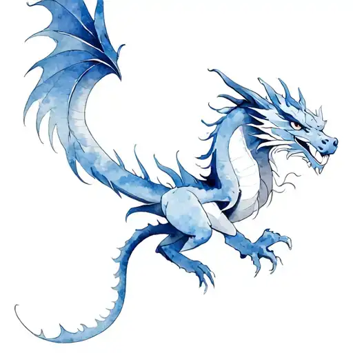 Watercolour Western Dragon Flying