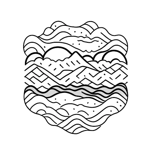 A Minimalist Tattoo Of A Mountain Range With A Winding Road For A Biking Enthusiast