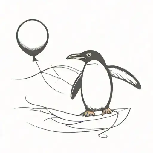 Penguin Flying With Open Wings Held By Baloon