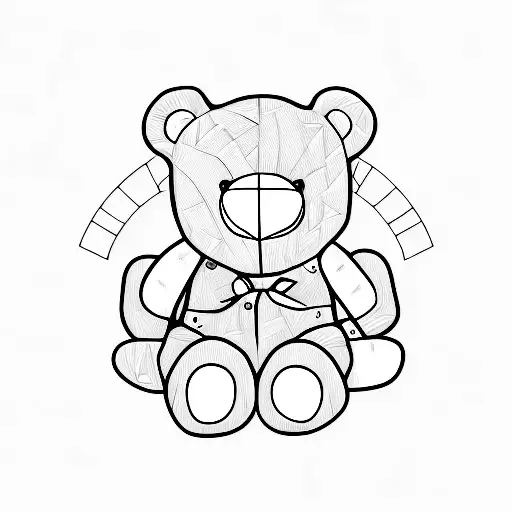 Teddy Bear With Stitched Up Cuts And One Eye Missing