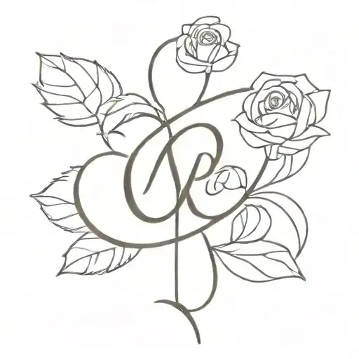 Rr Initials Intertwined Together With A Rose Growing