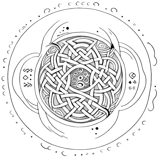 A Beach Scene With The Moon Phases Incorporated In Celtic Patterns