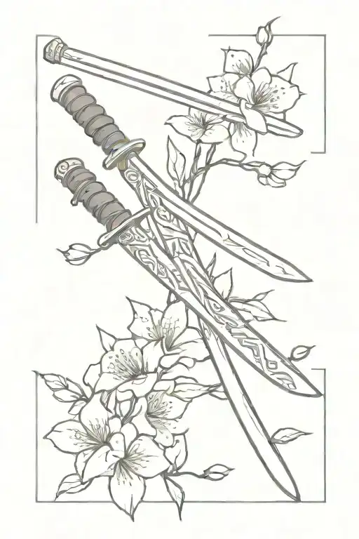 Katana Sword With Blossom Flowers