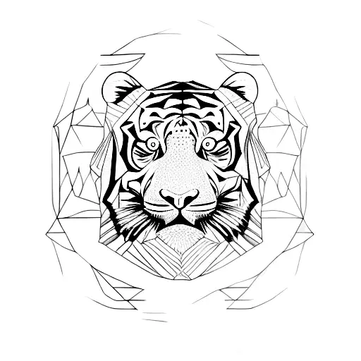 A Lucky Tiger Surrounded By Geometric Figures