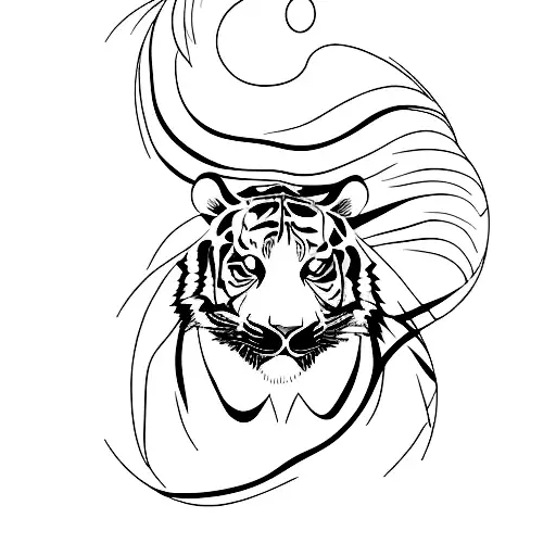 A Minimalist Tiger Painted With Vibrant Colors