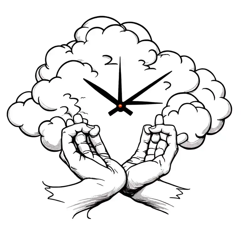 Born Tattoo Clouds Clock Hands Holding Each Other