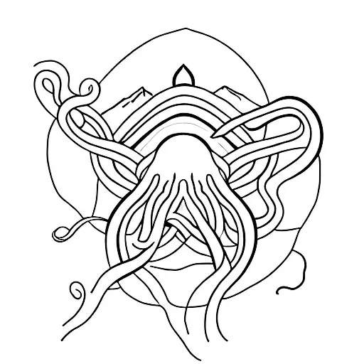 A Minimalist Tattoo Of An Octopus Tentacle Forming The Shape Of A Mountain Peak