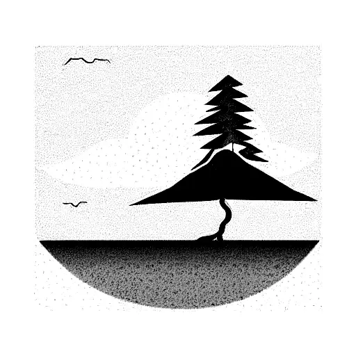 Tree With Sea And Mountains In The Background