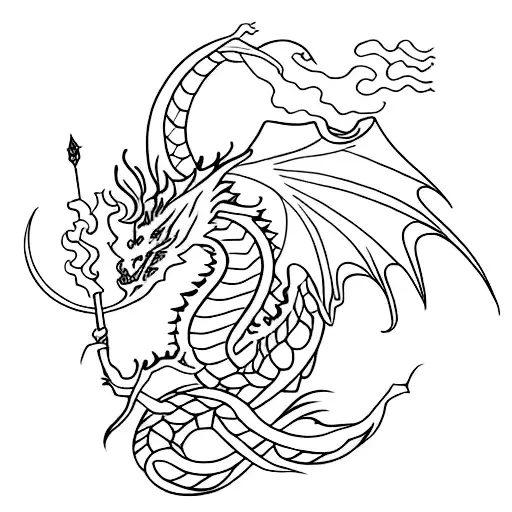 Dragon Silhouette Formed By Intricate Rune Patterns