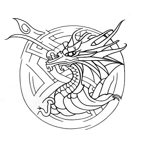 Dragon Formed By Intricate Rune Patterns