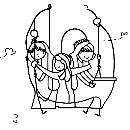 Mother And Daughter Holding Hands On The Swing