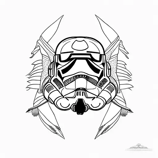 A Clone Trooper Helmet Adorned With Intricate Wolf Feathers