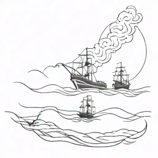 Ships On Fire In A Ocean