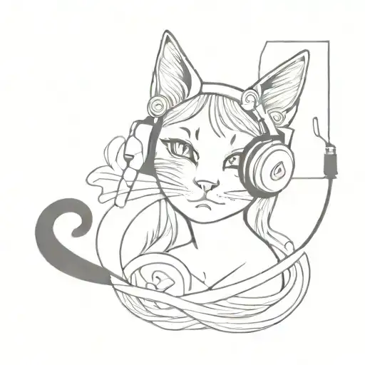 Pretty Eyes With A Pisces Symbol And A Cat Wearing Headphones