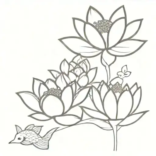 Lotus Flower And Koi Fish