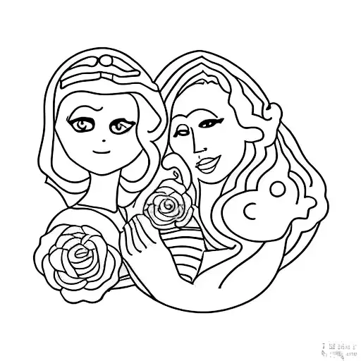 Minimalist Draw Of Mother And Daughter Tattoo That Has Letters N And G As A Symbol