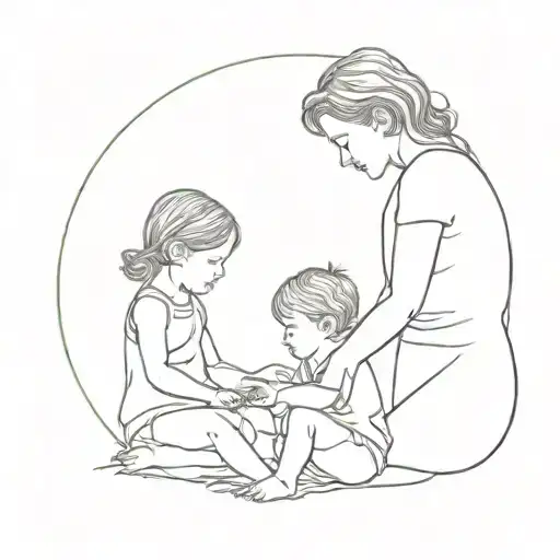 Mother And Children Playing