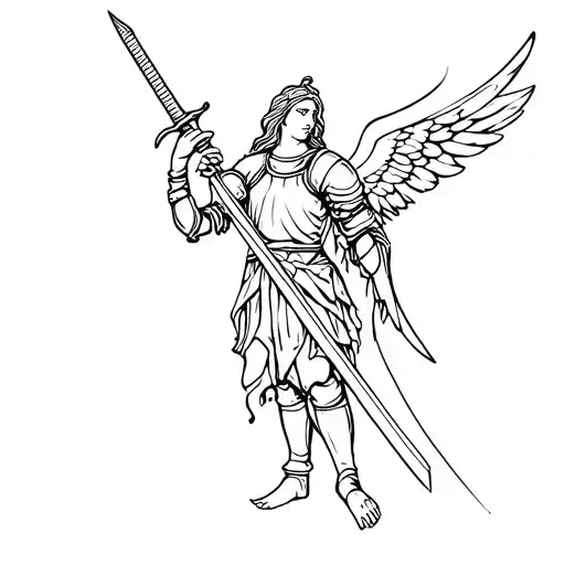 Angel In Armor Holds A Sword