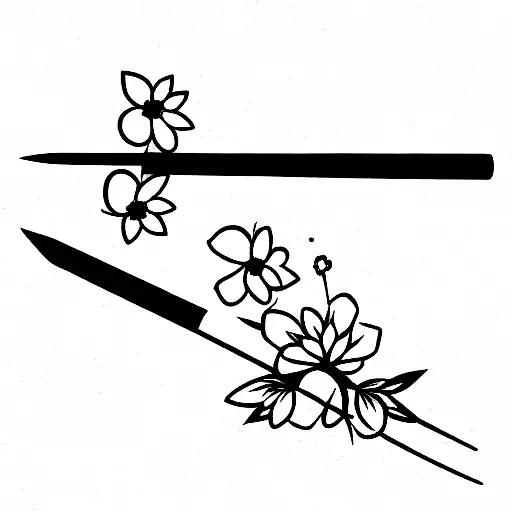 Japanese Katana And Sakura Blossom With Lightenings
