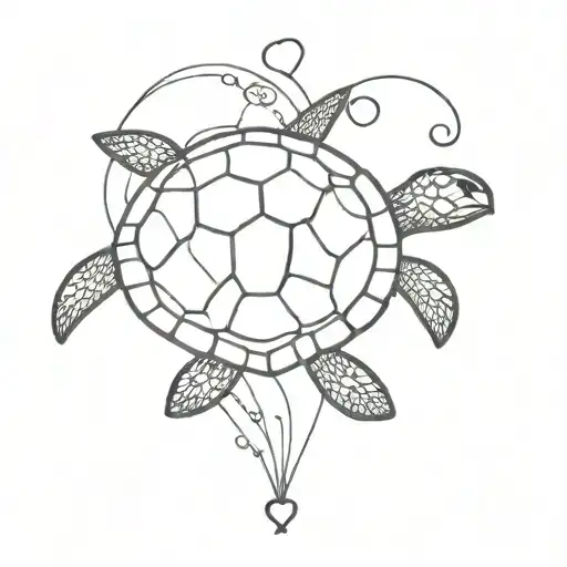 Turtle And Hearts Connected With Waves Flowing