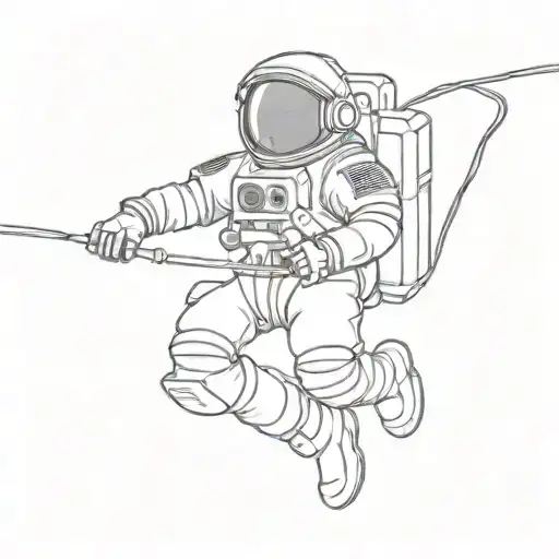 Cartoon Astronaut Floating With A Tether Alone