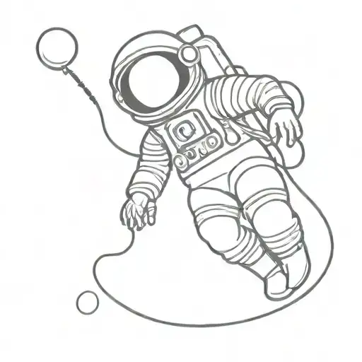 Simple Cartoon Astronaut Floating With A Tether Alone