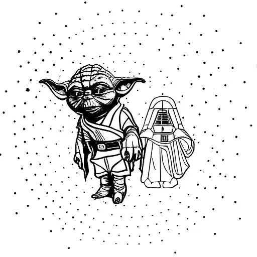 Yoda And Darth Vader Surrounded By A Galaxy Of Stars