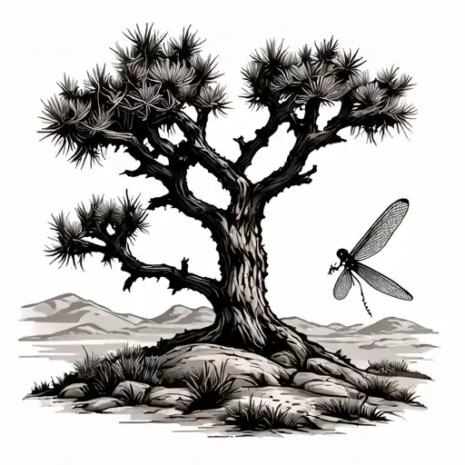 Joshua Tree With A Dragonfly Landing On It