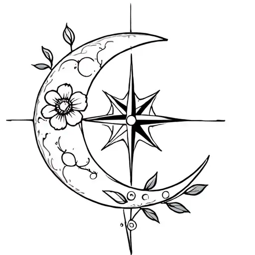 Moon With Compass And Flower