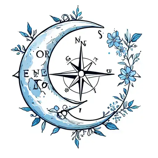 Moon With Compass And Forget Me Nots