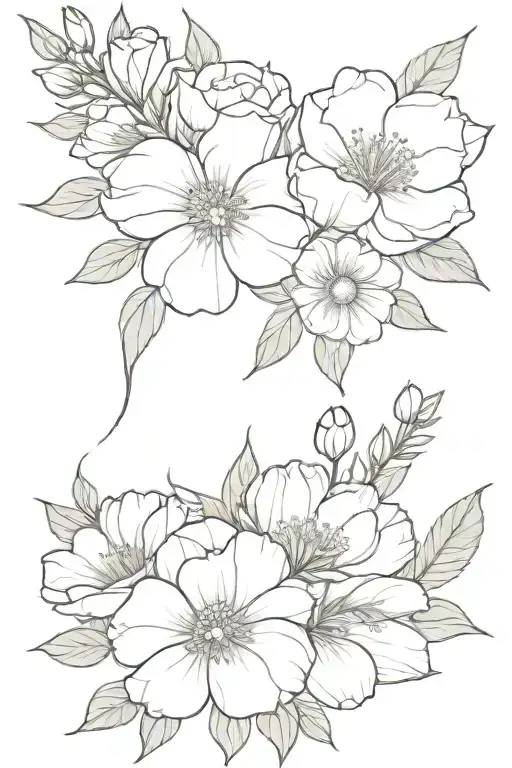 4 Birth Flowers Bouquet Fine Line