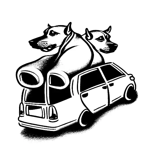 A Car With 2 Dogs In It Sticking Their Heads Out Of The Window