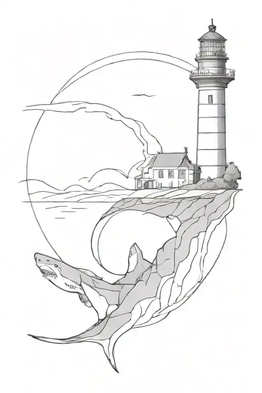 A Lighthouse With The Jaws Shark At The Bottom Half