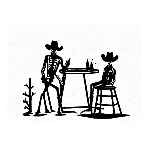Cowboy Skeletons Sitting Around A Table