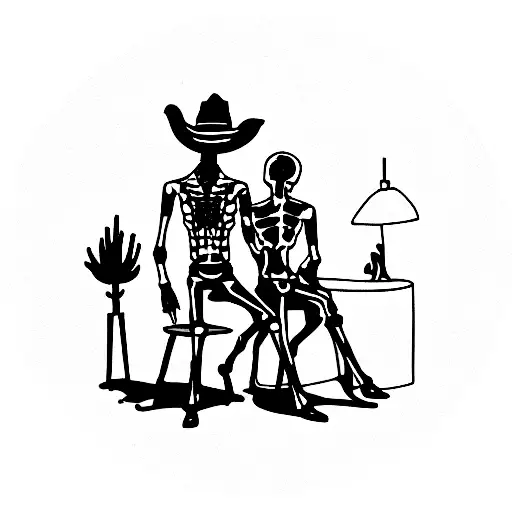 Cowboy Skeletons Sitting Around A Table