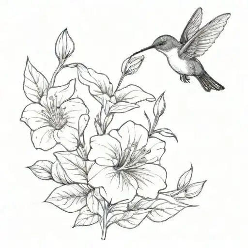 Hummingbird And Butterfly With March Birth Flowers