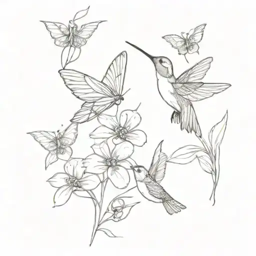 Butterfly And Hummingbird With March Birth Flowers Simple