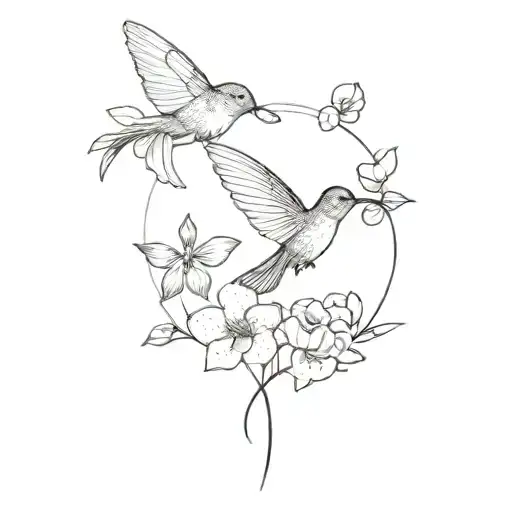Butterfly And Hummingbird With March Birth Flowers Simple