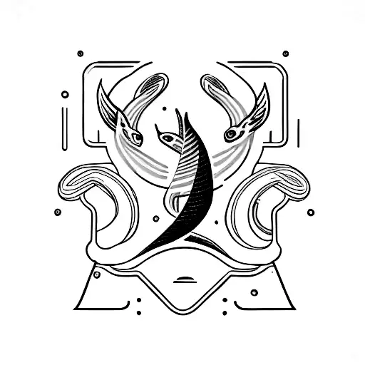 The Sign Of Pisces In Black With A Blue Neon Light Blur On The Back