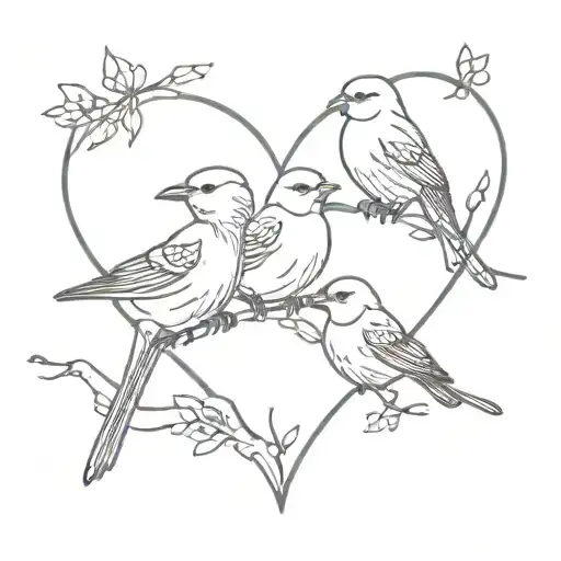 Bird Family Heart Shape
